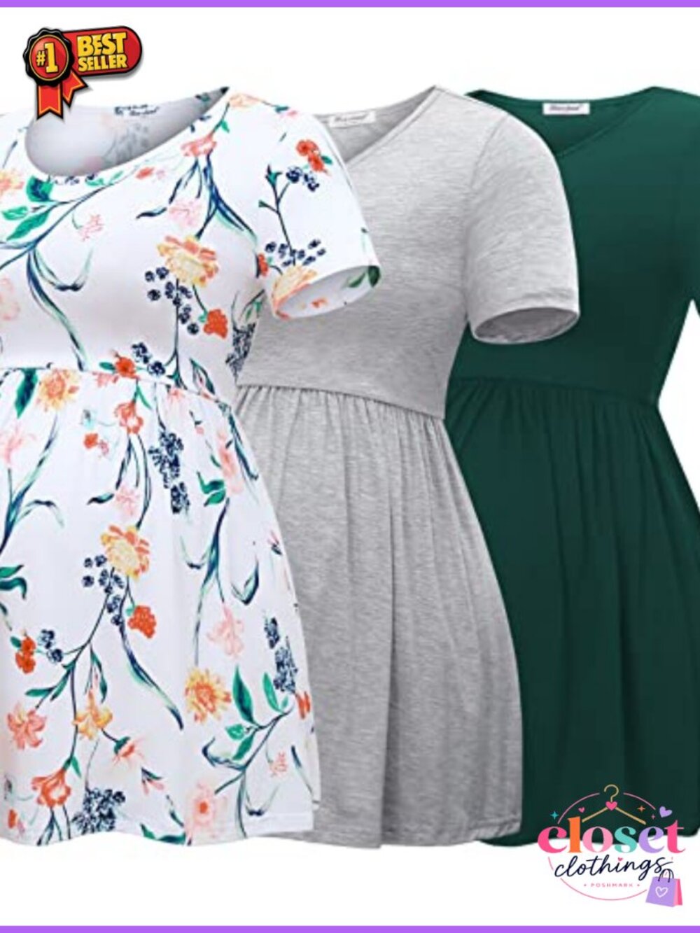 Maternity Tops Short Sleeve Scoop Neck Pregnancy T-Shirt Soft Stretch